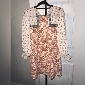 Entro Cream and Red Long Sleeve Dress